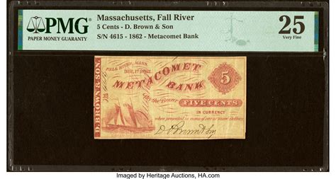 Fall River, MA- D. Brown & Son at Metacomet Bank 5¢ Dec. 1, 1862 | Lot ...