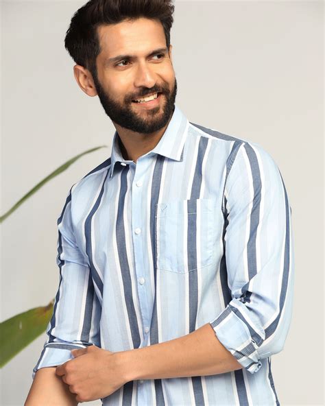 Buy Montag Blue Stripe Casual Shirt Online India