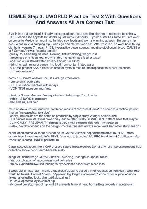 USMLE Step 3: UWORLD Practice Test 2 With Questions And Answers All Are ...