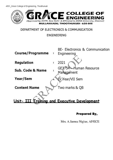 4931_Grace College of Engineering: VII Sem GE3754 HRM Unit 3 Question ...
