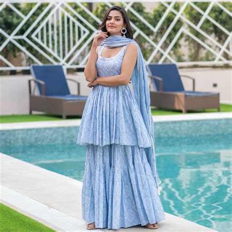 Blue Bandhani Embroidered Sharara Set