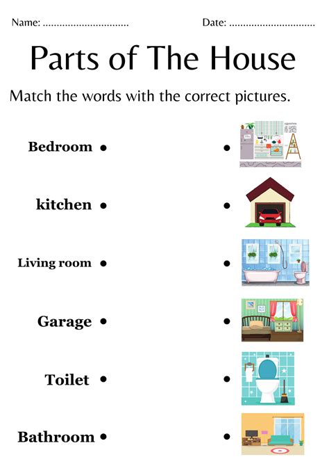 Matching parts of the house worksheet for kindergarten - Trace ...