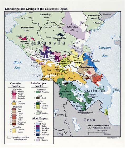 Large detailed map of Ethnolinguistic Groups in the Caucasus Region - 1992 | Caucasus and ...