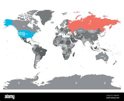 United States and Russia highlighted on political map of World. Vector ...