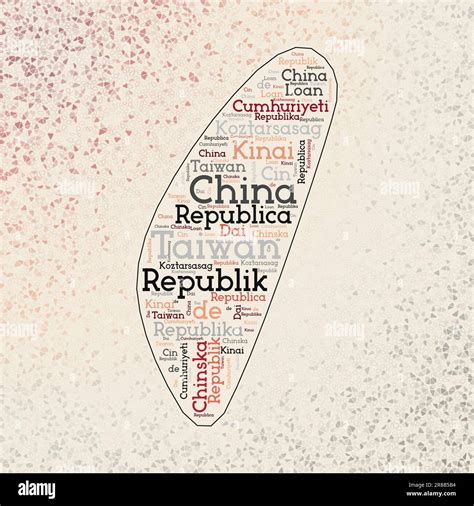Taiwan shape with country names word cloud in multiple languages ...