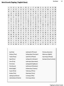 Tagalog Vocabulary CrossWord and Word Search (Numbers) by Andrew Jaskolski