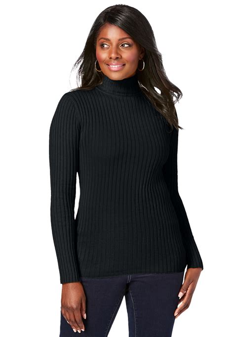 Jessica London Women's Plus Size Ribbed Cotton Turtleneck Sweater ...