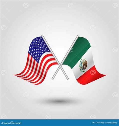 Vector Crossed American and Mexican Flags on Silver Sticks - Symbol of ...