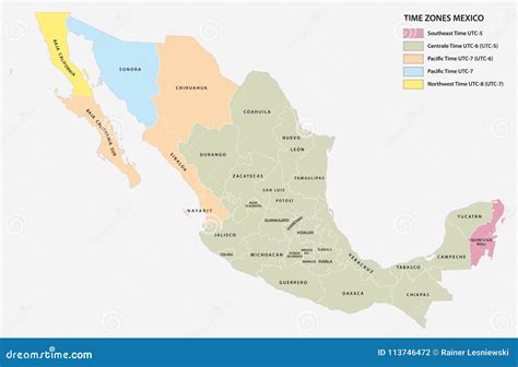 Vector Map Of The Five Time Zones Of The North American State Of Mexico | CartoonDealer.com ...