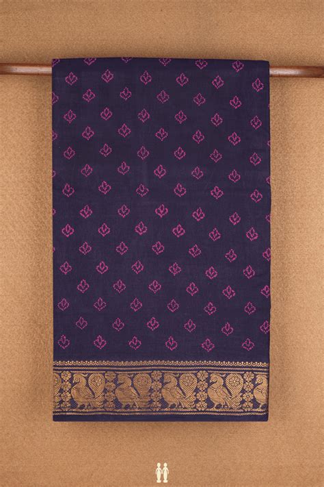 Allover Printed Motifs Midnight Blue Sungudi Cotton Saree