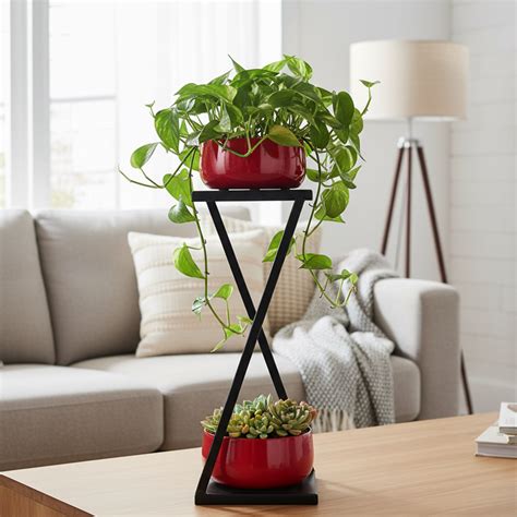 Modern X Frame Metal Planter Stand with Pots | ThreadVibe Living