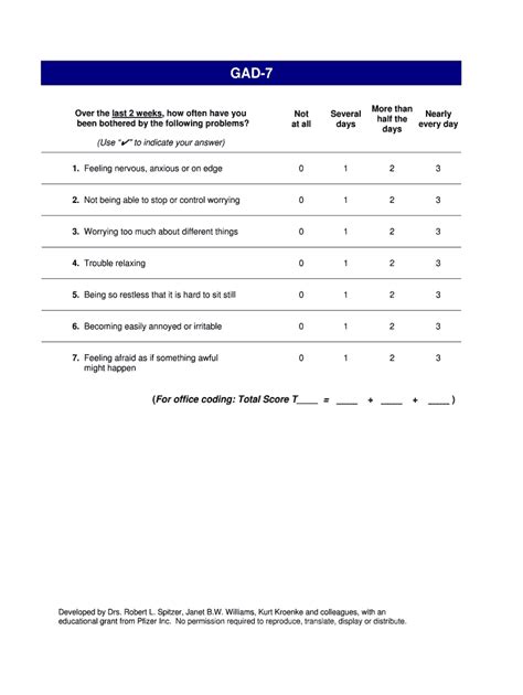 GAD-7 Anxiety Assessment Form - Blank Fillable Template | Fill Out ...