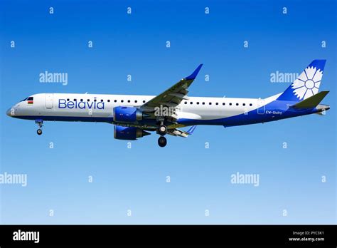 Paris, France - August 17, 2018: Belavia Embraer 195 airplane at Paris ...