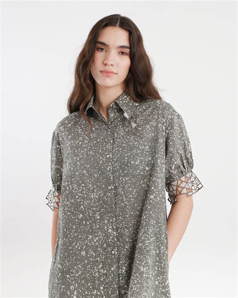 Cool Grey Stipples Batik Shirt Dress