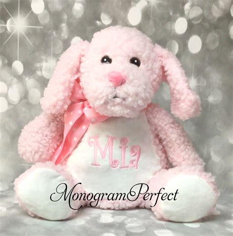 Personalized Floppy Ear Pink Dog Stuffed Animal — MonogramPerfect