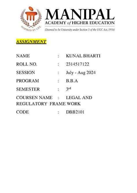 Legal and Regulatory Framework Assignment - DBB Sem 3 - Studocu