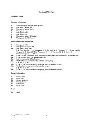 Fillable Online Section 457(b) Plan Company Data: - Ftwilliam.com Fax ...