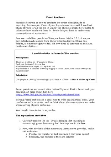 Image result for Examples of Fermi Problems