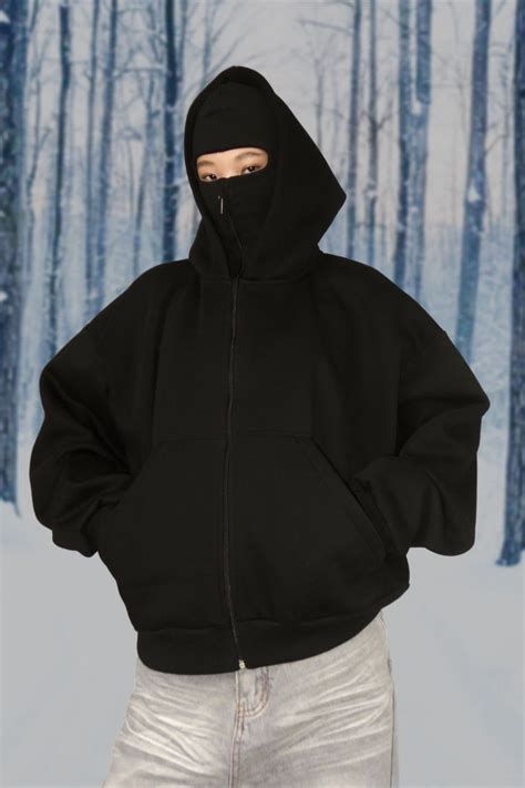 Balaclava Hoodie Black l Unisex Balaclava Hoodie l Streetwear Clothing ...