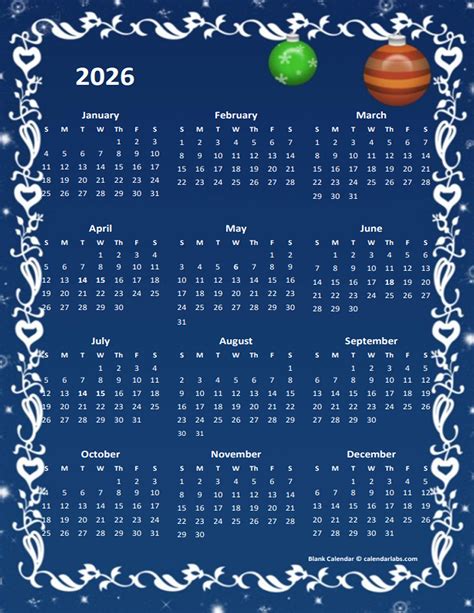 2026 Yearly Calendar Free Printable