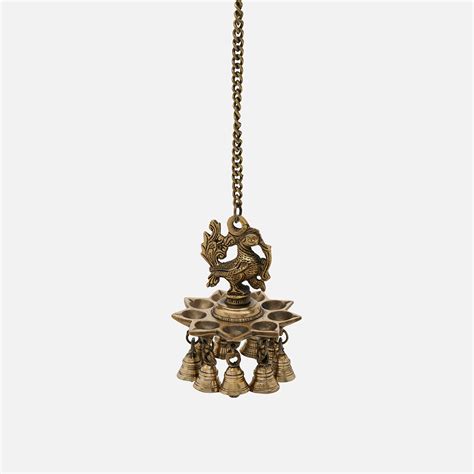 Brass Peacock Diya Bell with Chain Wall Hanging – DecorTwist