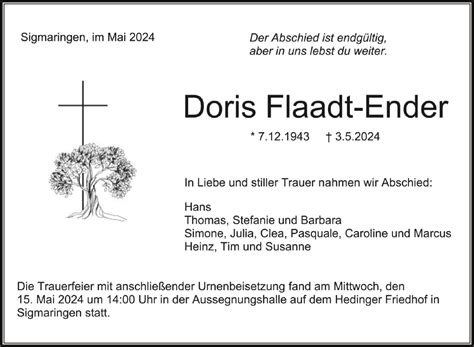 Traueranzeigen von Doris Flaadt-Ender | schwaebische.de Trauerportal