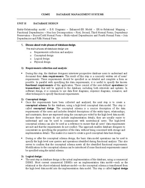 CS3492 Database Management System Unit II: Database Design Insights ...