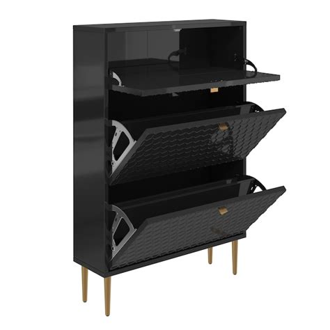 Clihome 46.46-in H 3 Tier 24 Pair Black Mdf Shoe Cabinet BL-BXG1-BK-N ...