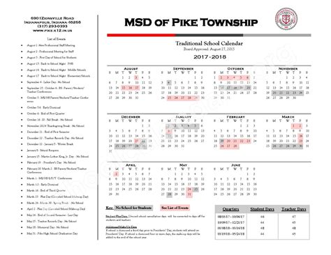 2016 - 2018 Traditional Calendars | Metropolitan School District Pike ...