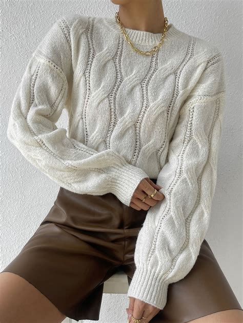 Cable Knit Drop Shoulder Jumper | Clothes for women, White knit sweater ...