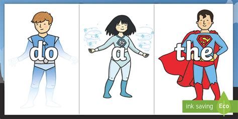 Year 1 Common Exception Words on Superheroes Display Posters
