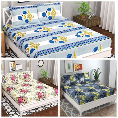 VAS COLLECTIONS Combo Pack of 3 Double Bedsheet with 6 Pillow Covers ...