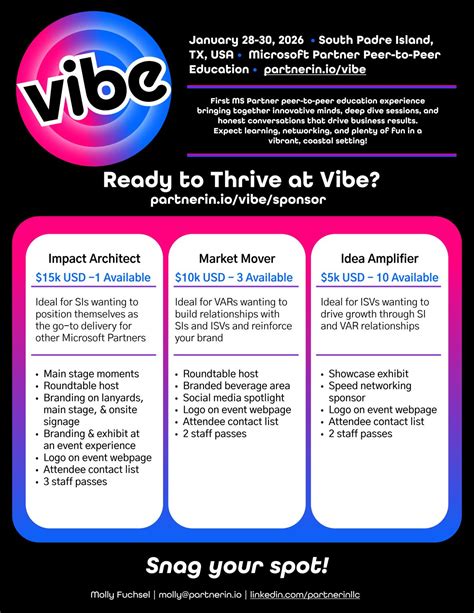 🎆 Sponsorships are officially open for Partner Vibe 2026!🎉 PartnerIn Liz Hallen and I are ...