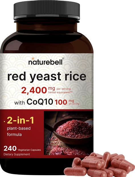 Amazon.com: Red Yeast Rice 2,400mg with CoQ10, 240 Veggie Capsules (1,200mg Per Capsule ...