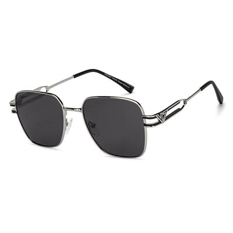 Buy Silver Grey Full Rim Rectangle Square Vincent Chase Polarized MET ...