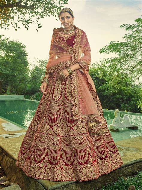 Designer Maroon Semi Stitched Lehenga With Unstitched Blouse