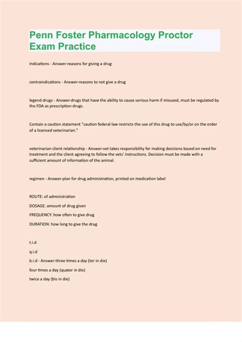 Penn Foster Pharmacology Proctor Exam Practice Questions With Complete ...