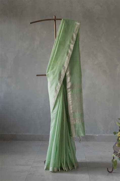 Green Silk Cotton with Triangle Jala Border Saree – Anu Vardhan Designs