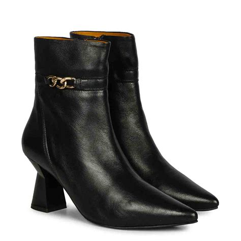 Saint Madelyn Black Leather Front Zipper Pointed Toe Heel Boots ...