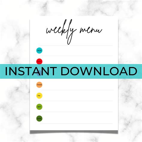 Menu Planner Template 的图像结果