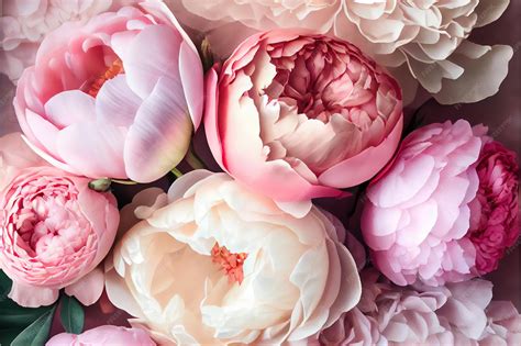 Premium Photo | White pink peonies opened blossoms bunch wallpaper