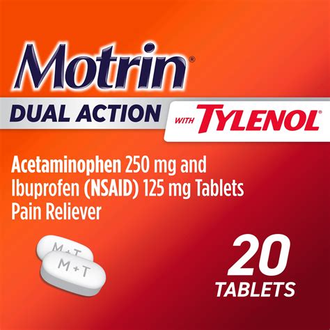 Motrin Dual Action with Tylenol, Ibuprofen & Acetaminophen, 20 Ct - Walmart.com