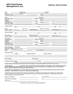 Ndc Rental Application Form Get - Fill Online, Printable, Fillable ...