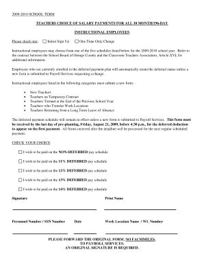 Fillable Online ocps TEACHERS CHOICE OF SALARY PAYMENTS FOR ALL 10 ...