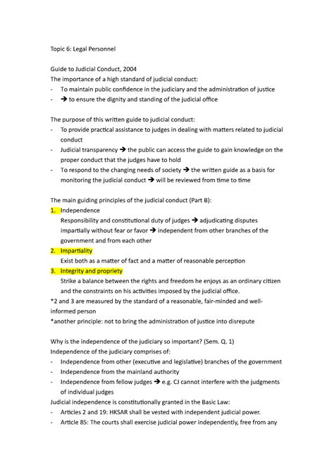Legal System Topic 6 - Legal personne - Topic 6: Legal Personnel Guide to Judicial Conduct, 2004 ...