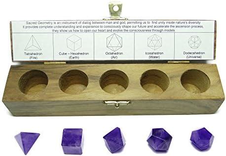 Nature's Crest Sacred Geometry Set - Amethyst Platonic Solids 5 Pcs ...