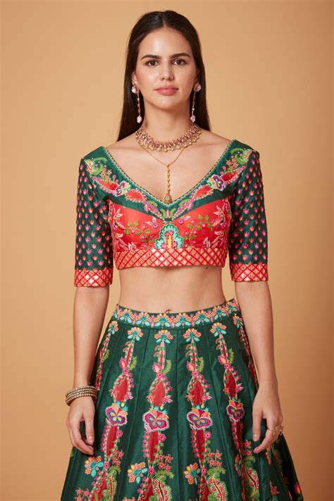 Green-Red Embroidered Lehenga Set – Siddhartha Bansal