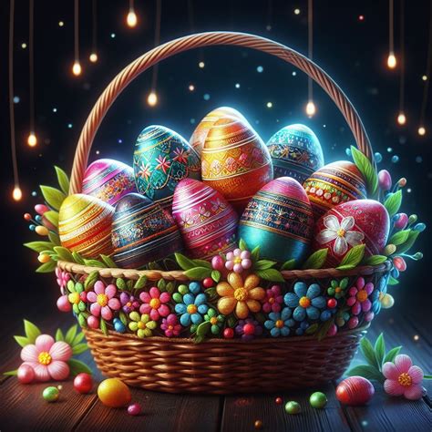 Colorful Easter Eggs in a Basket