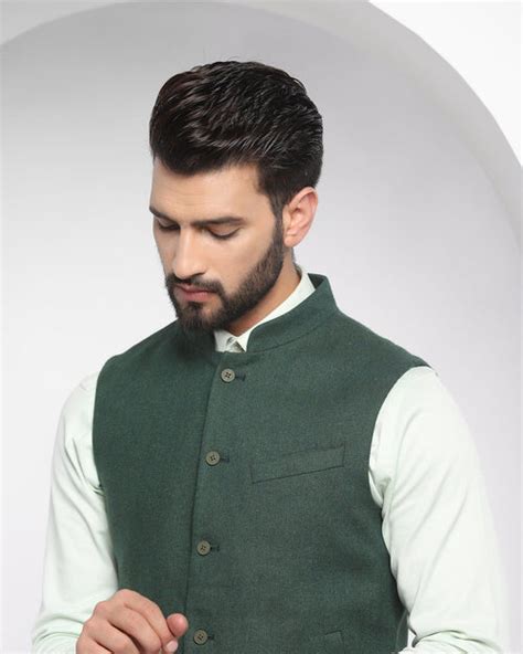 Buy Bandhgala Casual Dark Green Textured Waistcoat - Hades