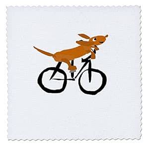 3dRose Funny Dachshund Puppy Dog Riding Bicycle - Quilt Square, 6 by 6 ...